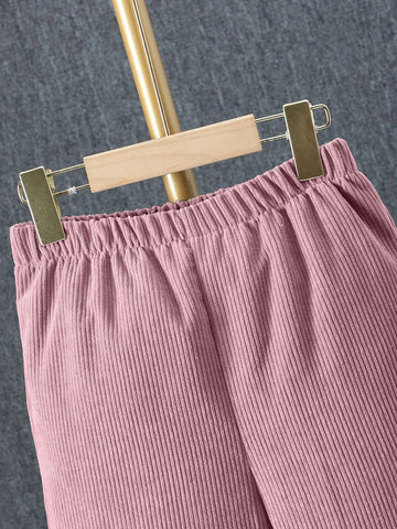 Girls Flap Detail Hooded Corduroy Jacket & Pants Without Tee