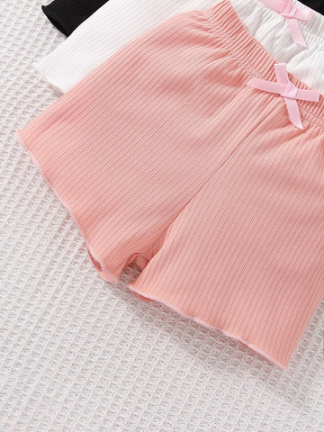 Baby 3pcs Bow Front Lettuce Trim Shorts