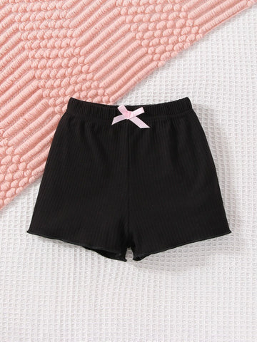 Baby 3pcs Bow Front Lettuce Trim Shorts