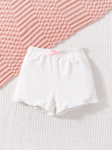Baby 3pcs Bow Front Lettuce Trim Shorts