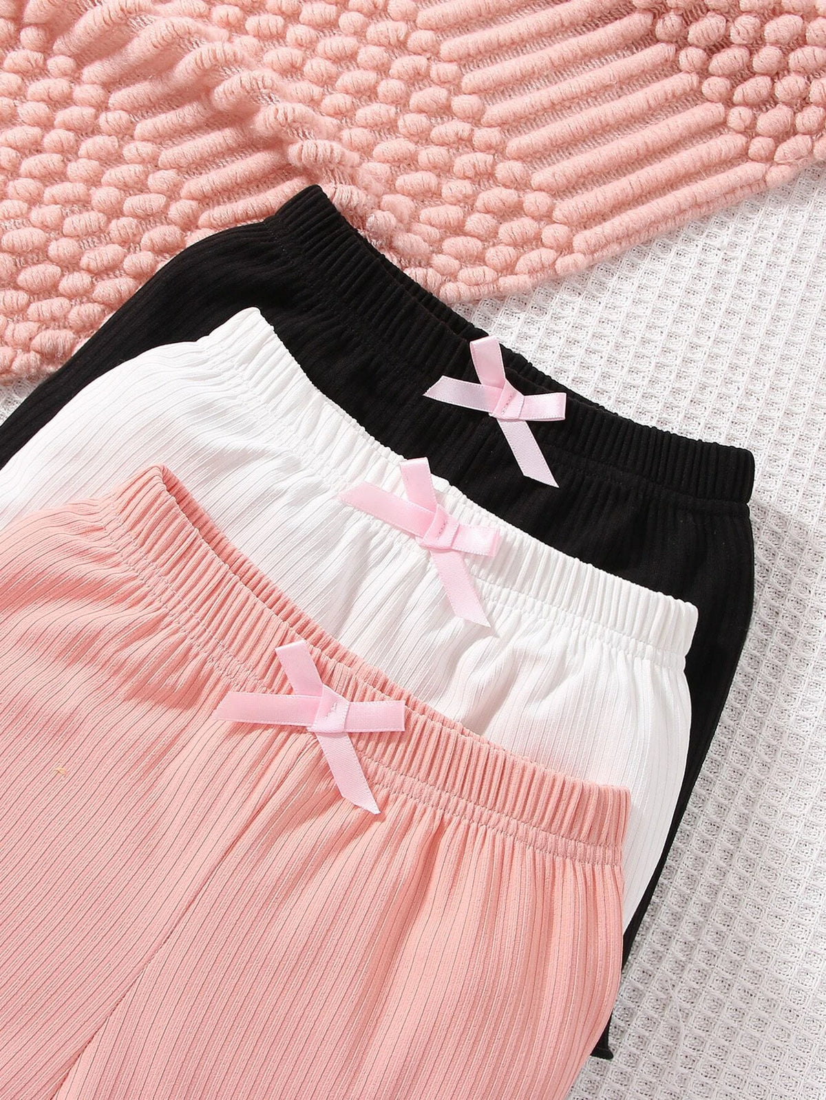 Baby 3pcs Bow Front Lettuce Trim Shorts