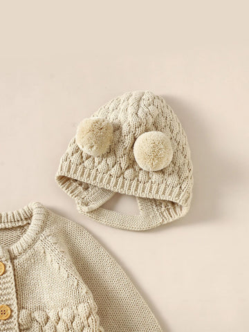 Baby Raglan Sleeve Knit Jumpsuit & Hat & Shoes & Gloves.