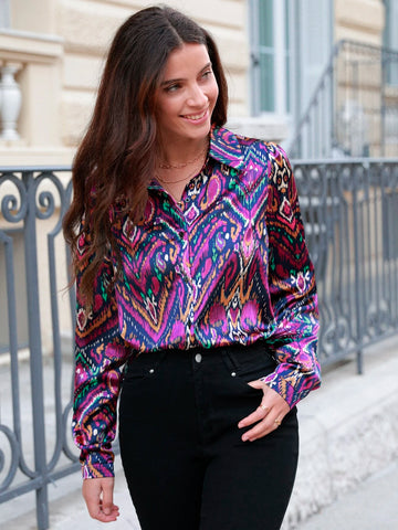 Frenchy Allover Print Button Front Satin Shirt