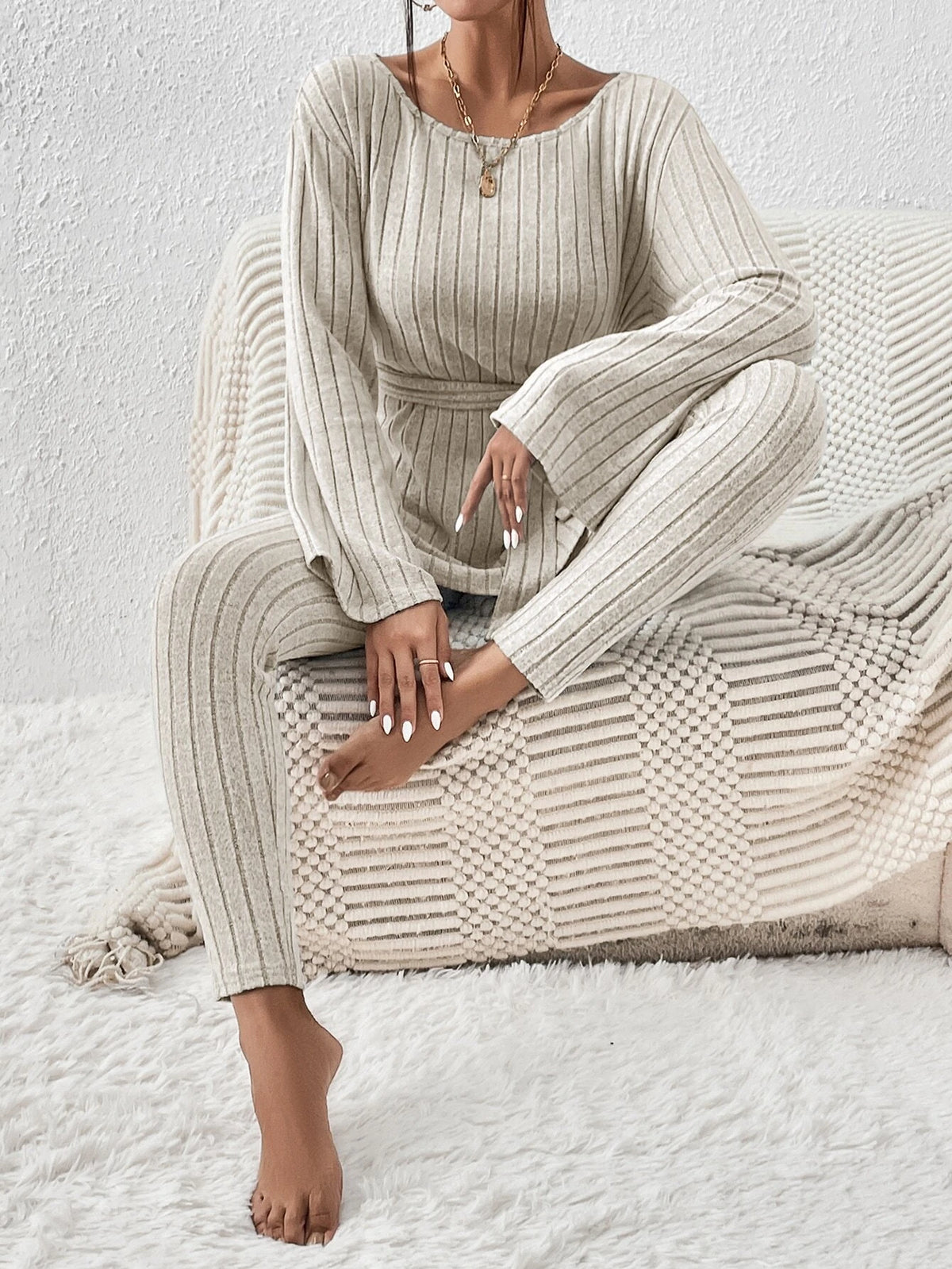 Ribbed Knit Belted Tee & Leggings