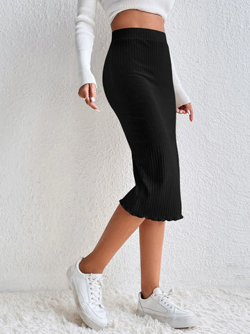 Frenchy Elastic Waist Ribbed Knit Pencil Skirt