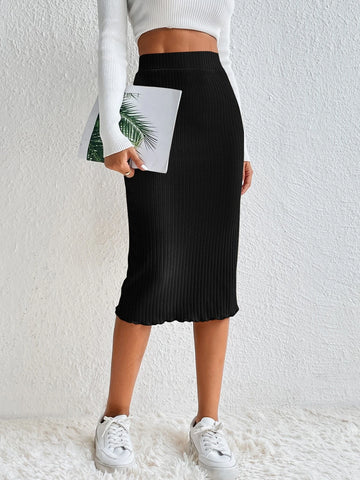 Frenchy Elastic Waist Ribbed Knit Pencil Skirt
