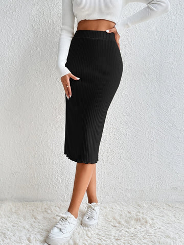 Frenchy Elastic Waist Ribbed Knit Pencil Skirt