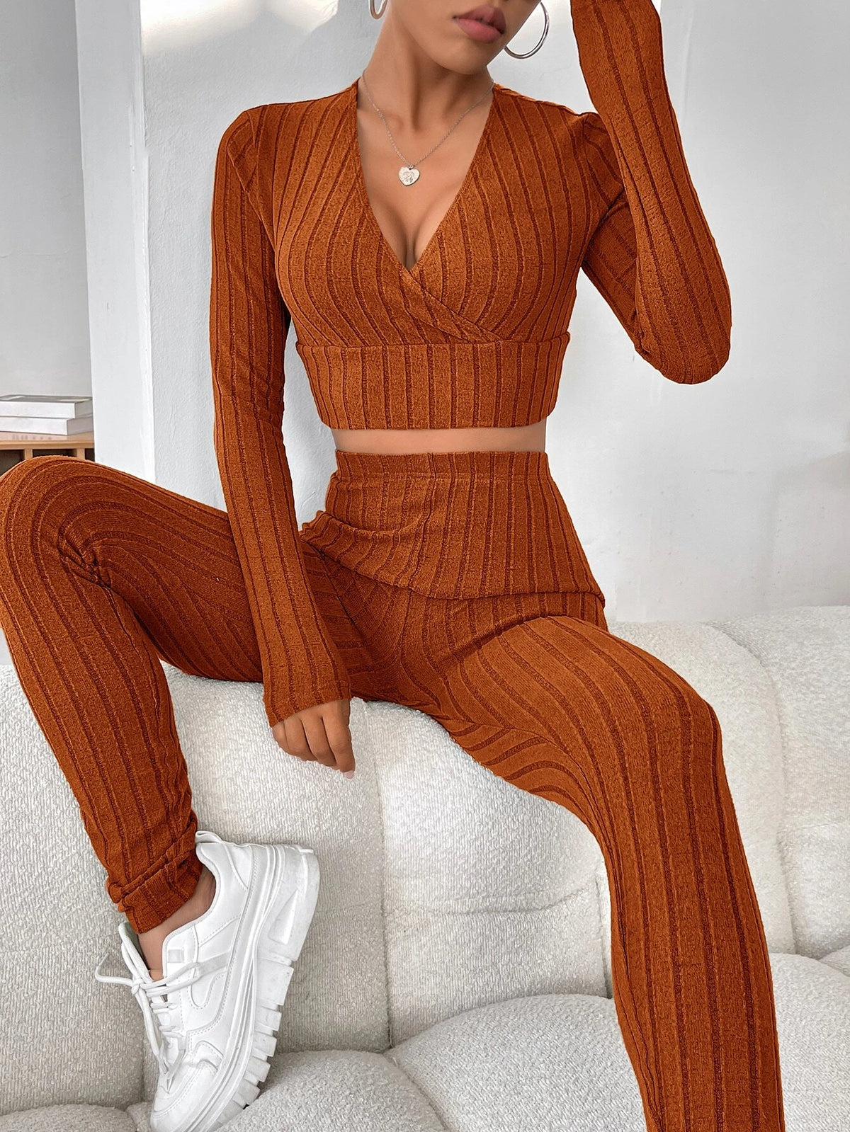 Surplice Neck Crop Top & Leggings
