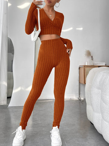 Surplice Neck Crop Top & Leggings