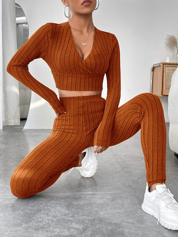 Surplice Neck Crop Top & Leggings