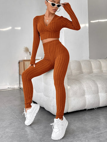 Surplice Neck Crop Top & Leggings