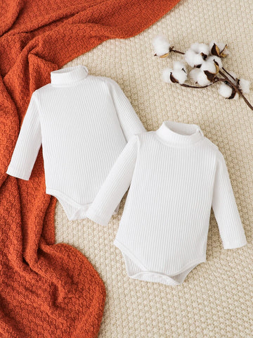 Newborn Baby 2pcs Ribbed Knit Turtle Neck Bodysuit