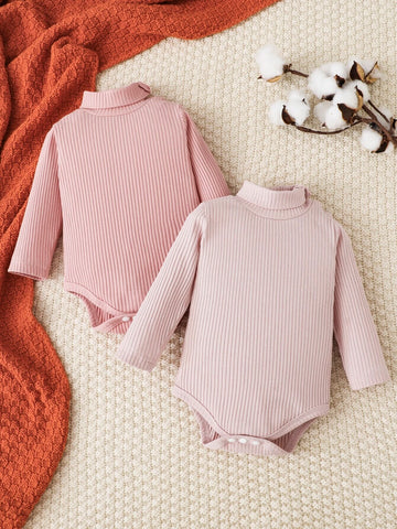 Newborn Baby 2pcs Ribbed Knit Turtle Neck Bodysuit