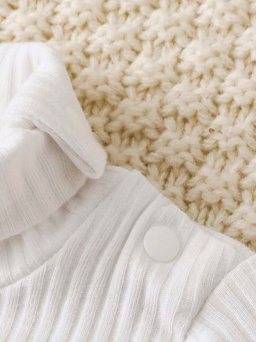 Newborn Baby 2pcs Ribbed Knit Turtle Neck Bodysuit