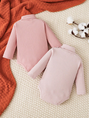 Newborn Baby 2pcs Ribbed Knit Turtle Neck Bodysuit