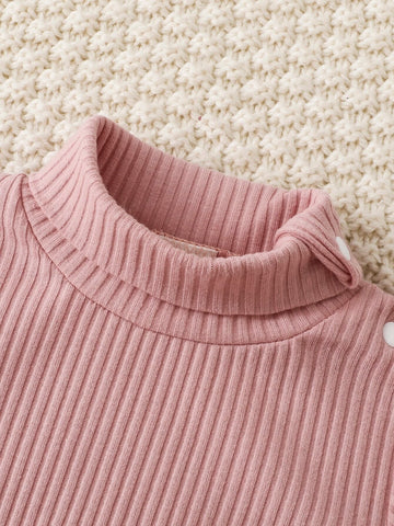 Newborn Baby 2pcs Ribbed Knit Turtle Neck Bodysuit