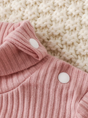 Newborn Baby 2pcs Ribbed Knit Turtle Neck Bodysuit