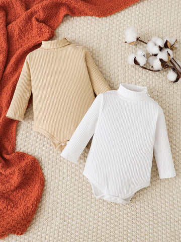 Newborn Baby 2pcs Ribbed Knit Turtle Neck Bodysuit