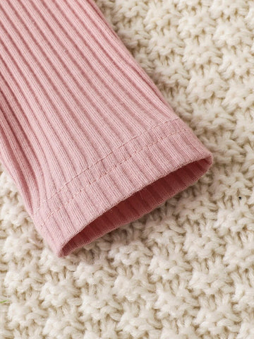 Newborn Baby 2pcs Ribbed Knit Turtle Neck Bodysuit
