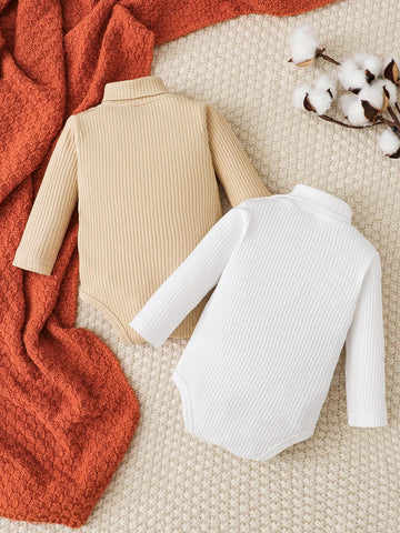 Newborn Baby 2pcs Ribbed Knit Turtle Neck Bodysuit
