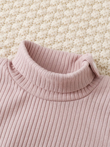 Newborn Baby 2pcs Ribbed Knit Turtle Neck Bodysuit