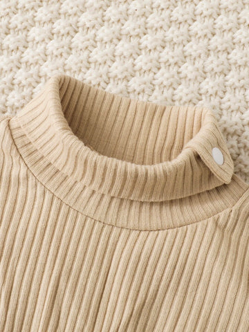 Newborn Baby 2pcs Ribbed Knit Turtle Neck Bodysuit