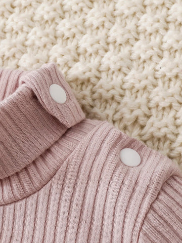 Newborn Baby 2pcs Ribbed Knit Turtle Neck Bodysuit