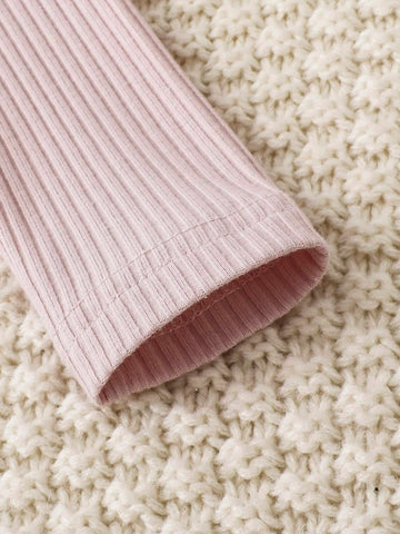 Newborn Baby 2pcs Ribbed Knit Turtle Neck Bodysuit