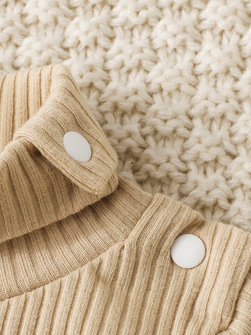 Newborn Baby 2pcs Ribbed Knit Turtle Neck Bodysuit