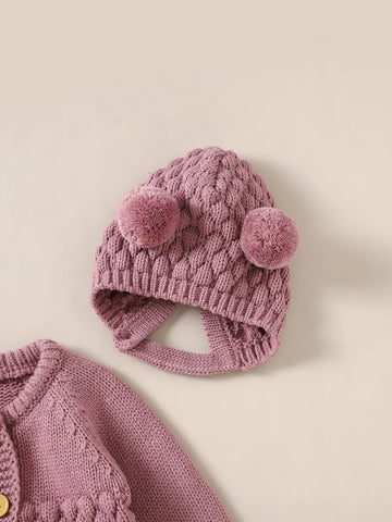 Baby Raglan Sleeve Knit Jumpsuit & Hat & Shoes & Gloves.