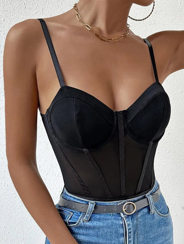 Contrast Mesh Bustier Cami Bodysuit