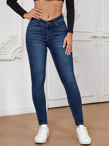 Asymmetrical Waist Skinny Jeans