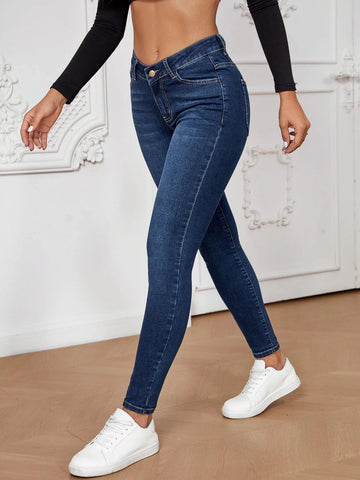 Asymmetrical Waist Skinny Jeans