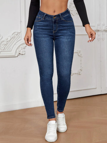 Asymmetrical Waist Skinny Jeans