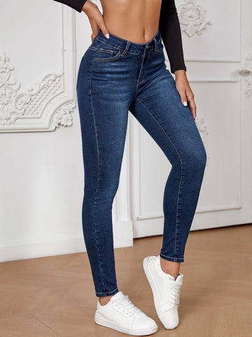 Asymmetrical Waist Skinny Jeans