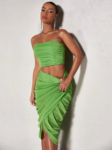 BAE Ruched Tube Top & Asymmetrical Hem Skirt