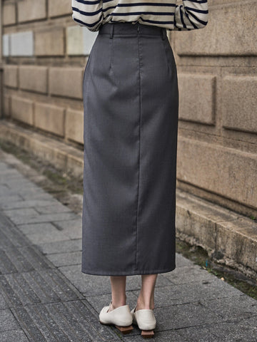 High Waist Split Detail Zipper Back Skirt