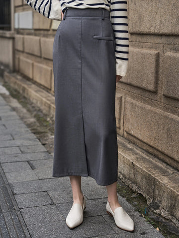 High Waist Split Detail Zipper Back Skirt