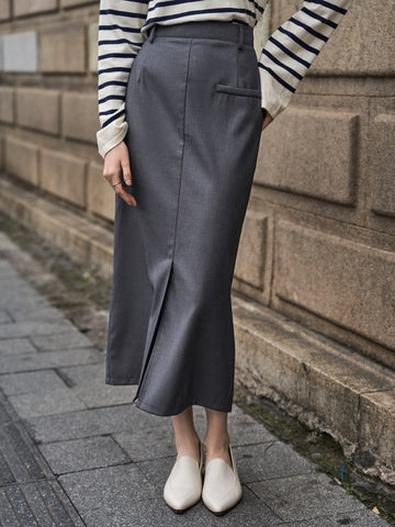 High Waist Split Detail Zipper Back Skirt