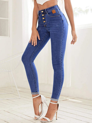 Button Fly Skinny Jeans
