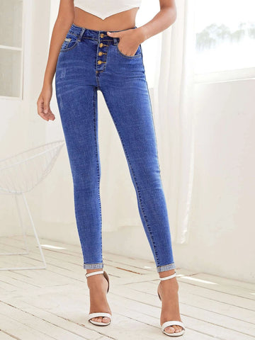 Button Fly Skinny Jeans