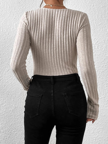 Twist Front Ribbed Knit Bodysuit