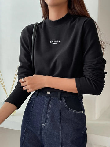 DAZY Letter Graphic Mock Neck Tee