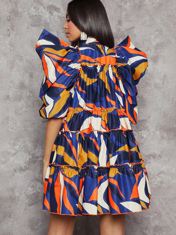 VCAY Allover Print Ruffle Hem Dress