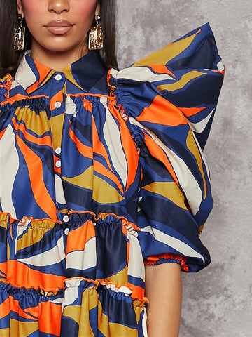 VCAY Allover Print Ruffle Hem Dress