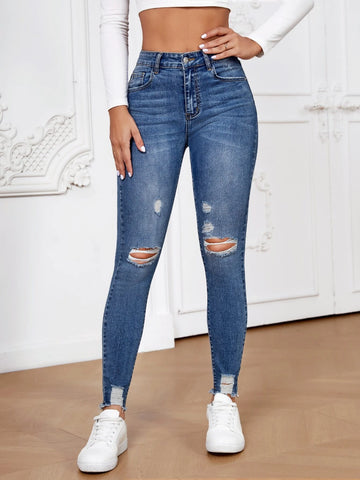 Ripped Raw Hem Skinny Jeans