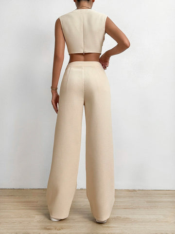 Solid Asymmetrical Hem Tank Top & Wide Leg Pants