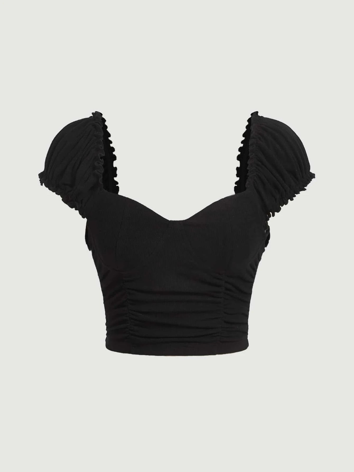MOD Sweetheart Neck Ruched Frill Trim Crop Tee