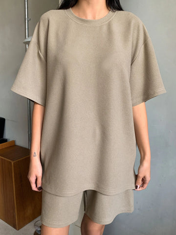 DAZY Waffle Knit Drop Shoulder Tee & Drawstring Waist Shorts