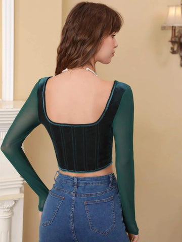 Square Neck Asymmetrical Hem Crop Top